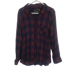 Rails Plaid Flannal SZ L Buttondown Shirt 100% Rayon Very Soft EUC