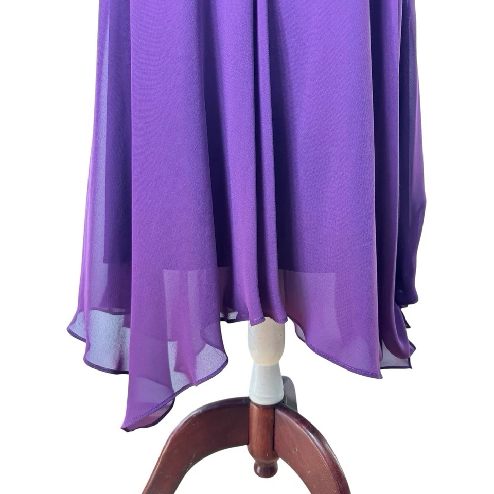Vestido midi SL Fashions talla 14 púrpura caprichoso bordado lentejuelas pañuelo Foto 3 de 4