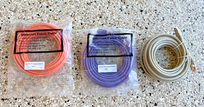 CAT5e Ethernet Patch Cable RJ-45 Network Cord (3 Pack) Orange, Purple, Grey New