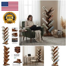 Rustic 9-Tier Bookshelf with Safety Wall Brackets - Ideal for Home & Office