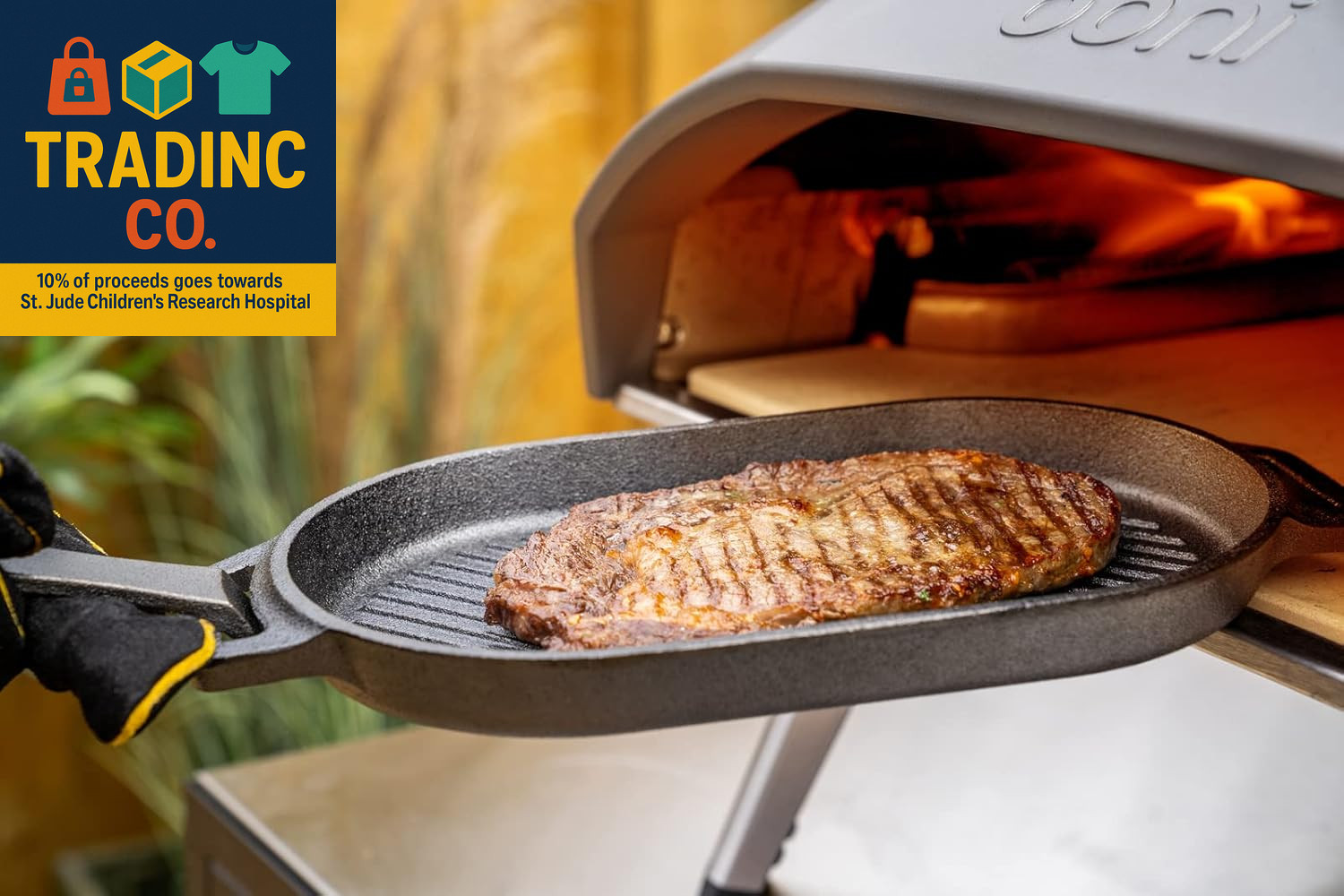 Cast Iron Grizzler Pan - Grill Frying Pan, 12" X 6" Griddle Plate with Removable