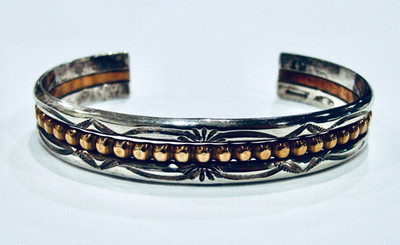 Melvin Thompson NATIVE AMERICAN Navajo Sterling Silver Cuff BRACELET 6.5'' BEAD