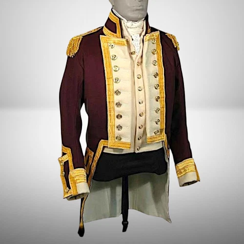 OFF WHITE Cappotto vestito nuovo British Royal Navy capitano lana XVIII secolo marrone e bianco sporco