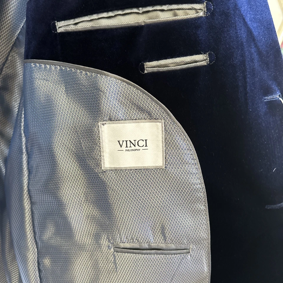 Chaqueta de Terciopelo Azul VINCI NUEVA CON ETIQUETAS Talla 4XL Zafiro Abrigo Deportivo Boda Blazer Foto 4 de 4