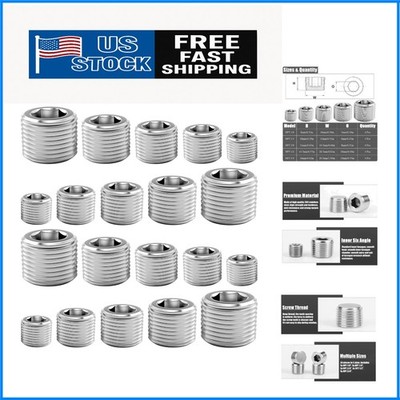 20-Piece Stainless Steel NPT Pipe Plug Assortment Kit - 5 Sizes for Every Need