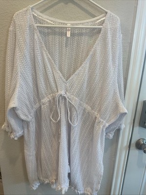 Joe Fresh Roxy Earle White Mesh Net Cover Up Beach Swim Dress With Drawstring 1X