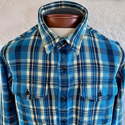 Outerknown Blanket Shirt Mens Small Petite Blue Yellow Plaid Shacket Heavy Thick