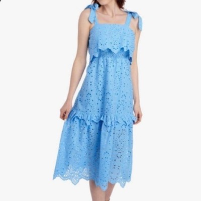 Estellina New York Blue Eyelet Tiered Midi Dress, size L