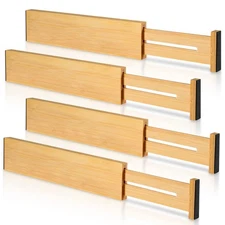 4 Pack Bamboo Drawer Dividers 2.6" High, Adjustable Length from 12 Inch to 17...