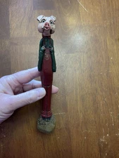 Vintage Jim Shore Tall Skinny Pencil Pig Figurine Farm Man With Overalls 10.5"