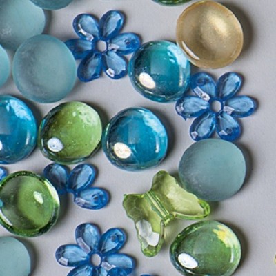 (12,49€/1kg) Glassteine mit Plastikblumen blau 450 g von Cio | eBay