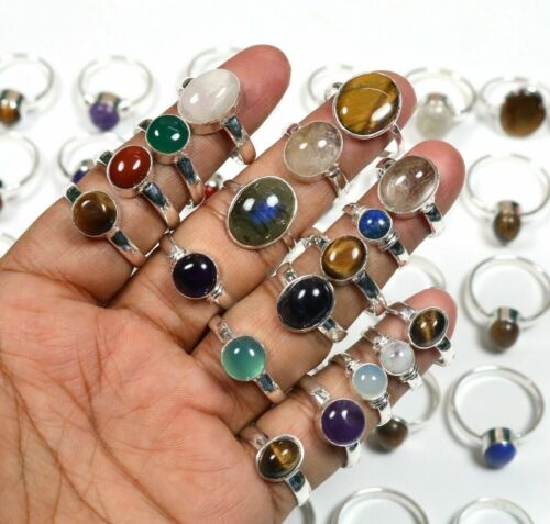 Lote de anillos de labradorita y mezcla de piedras preciosas enchapados en plata esterlina 925 oferta - Imagen 1 de 3