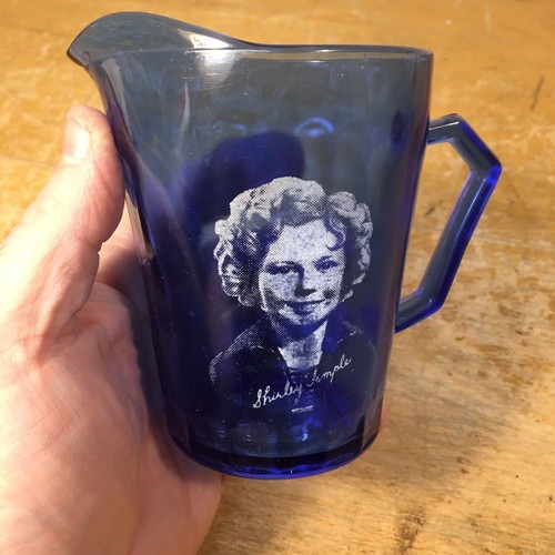 Vintage Shirley Temple Hazel Atlas Co Cobalt Blue Glass Pitcher Creamer 1930s