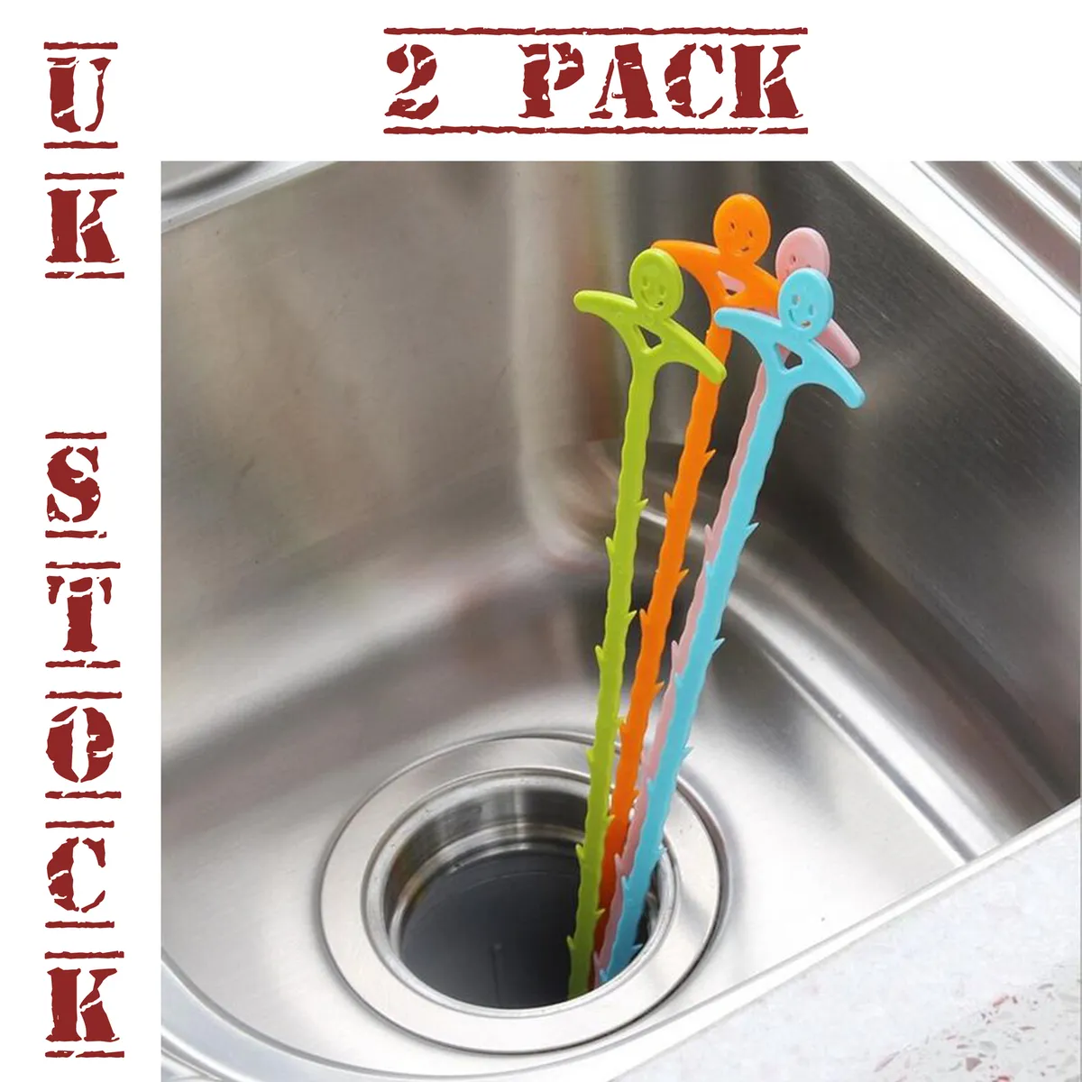 Pack of 2 Drain UnBlocker Stick Tool Hair Remover Sink Shower Bath Cleaner  Snake