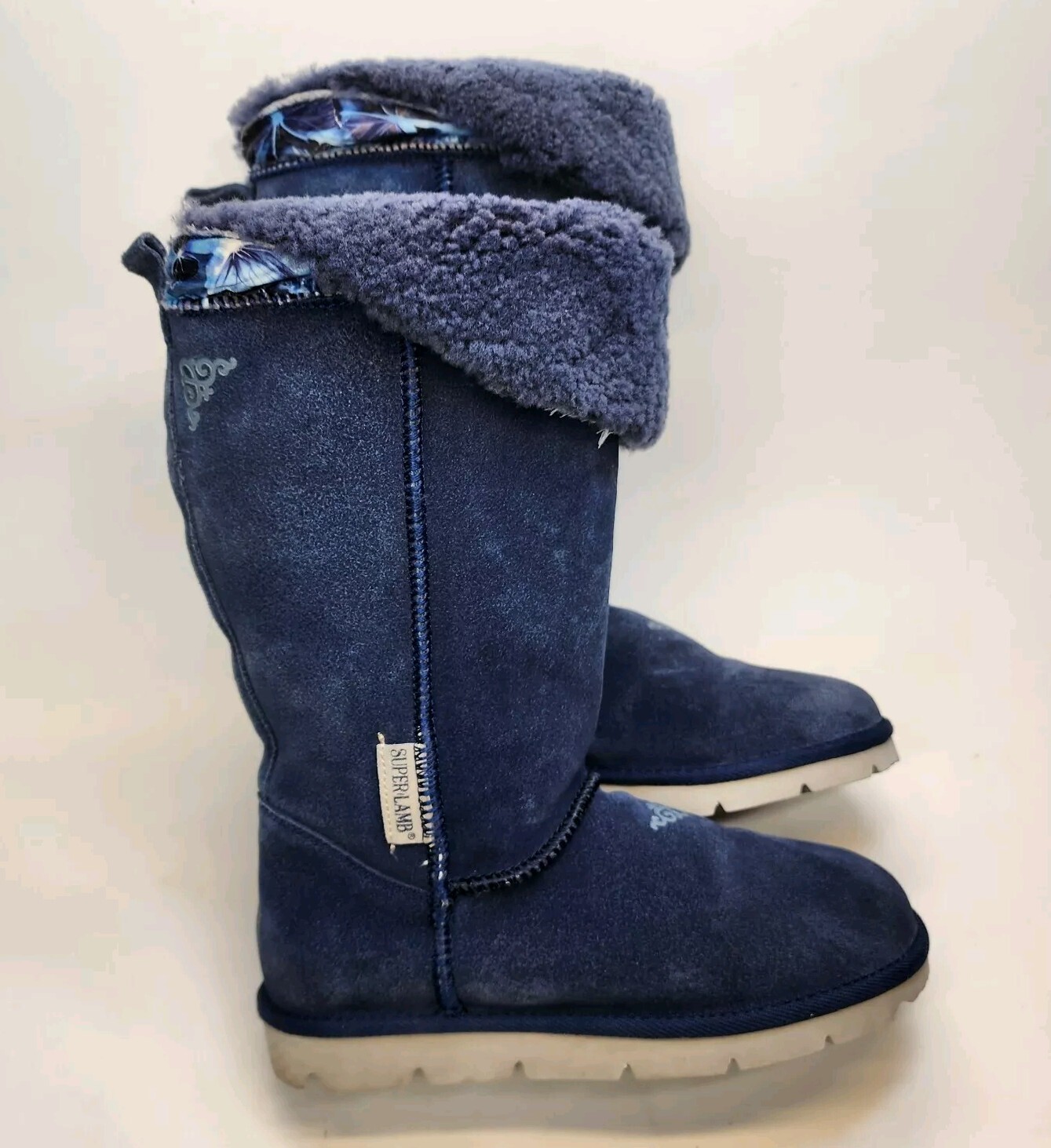 Superlamb Women's Size 7 Suede Mongolian Winter Boots Blue