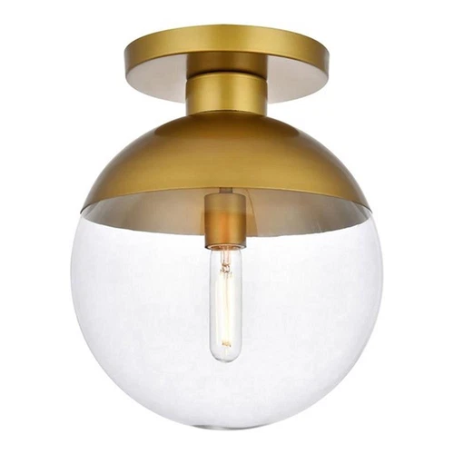 Living District Eclipse 1-Light Metal & Glass Flush Mount in Brass/Clear - Picture 1 of 5