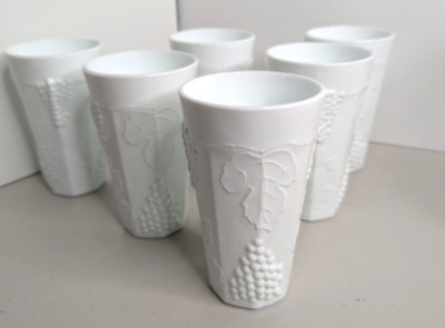 Vintage Colony Harvest Milk Glass Coolers Drinking Glasses Tumblers Set of 6