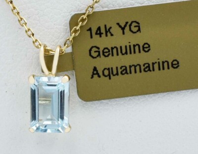 ECHTER 1,35 kt AQUAMARIN ANHÄNGER MASSIV 14k GELBGOLD - kostenlose Bewertung - Neu mit Etikett