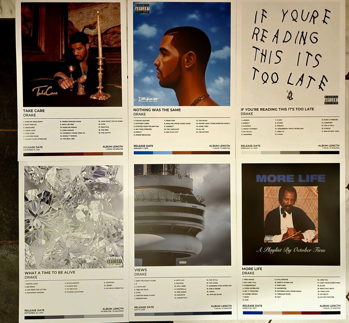 Drake (Set Of 12) Music Album Cover Cardstock Posters 8x12
