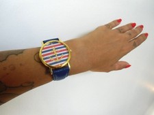 Orologio Fantasia Ancora Navy Dorata Strisce Blu Bianco Rosso Pinup Retrò Epoca
