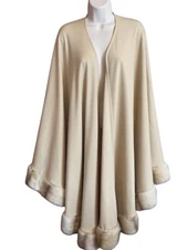 Donna Salyers Fabulous Furs Cape Shawl Poncho Open Faux Fur Trim Quiet Luxury OS
