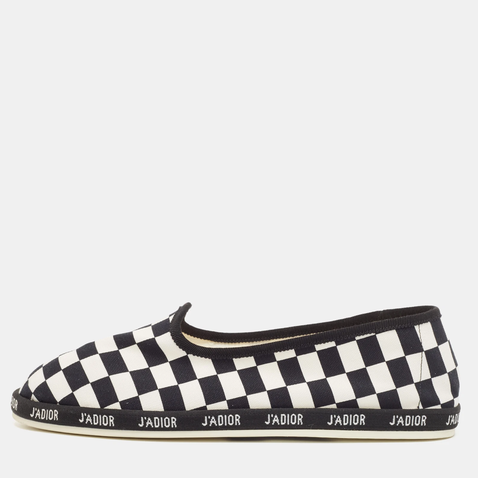 Ballerines Dior en toile blanche/noire imprimée à carreaux taille 40