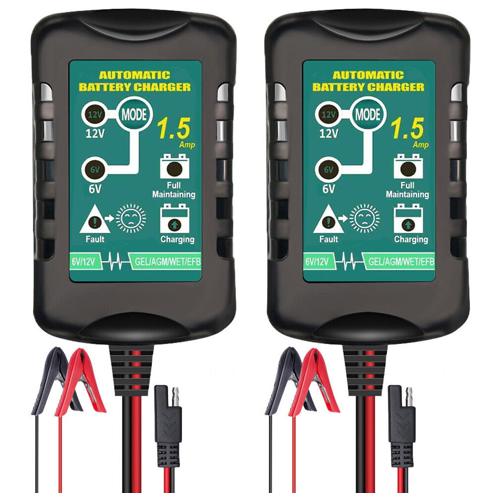 2 Packs Battery Charger Maintainer Trickle 6V 12V 1.5A Car Automatic Motorcycle