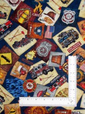 Firefighter Fireman Fire Fabric By The Yard American Heroes Blue Cotton by QT