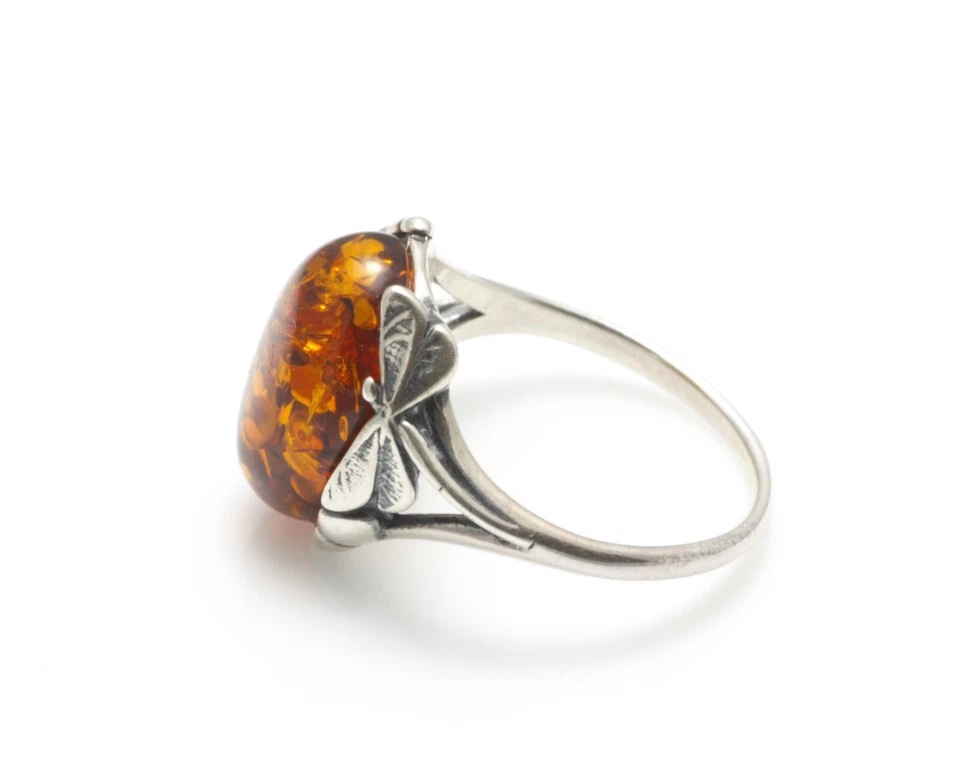 ANILLO NATURAL DE PIEDRAS PRECIOSAS DE JOYERÍA 925 ÁMBAR BÁLTICO PLATA ESTERLINA certificado y caja Foto 2 de 4
