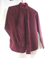 CHAPS Boys Dress Shirt Sz Medium 10/12 Red Plaid Excellent Cotton Blend Stretch