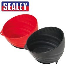 Twin Pack Sealey Magentic Bowl Cup Collector 150mm Dia Magnet Base - Red + Black