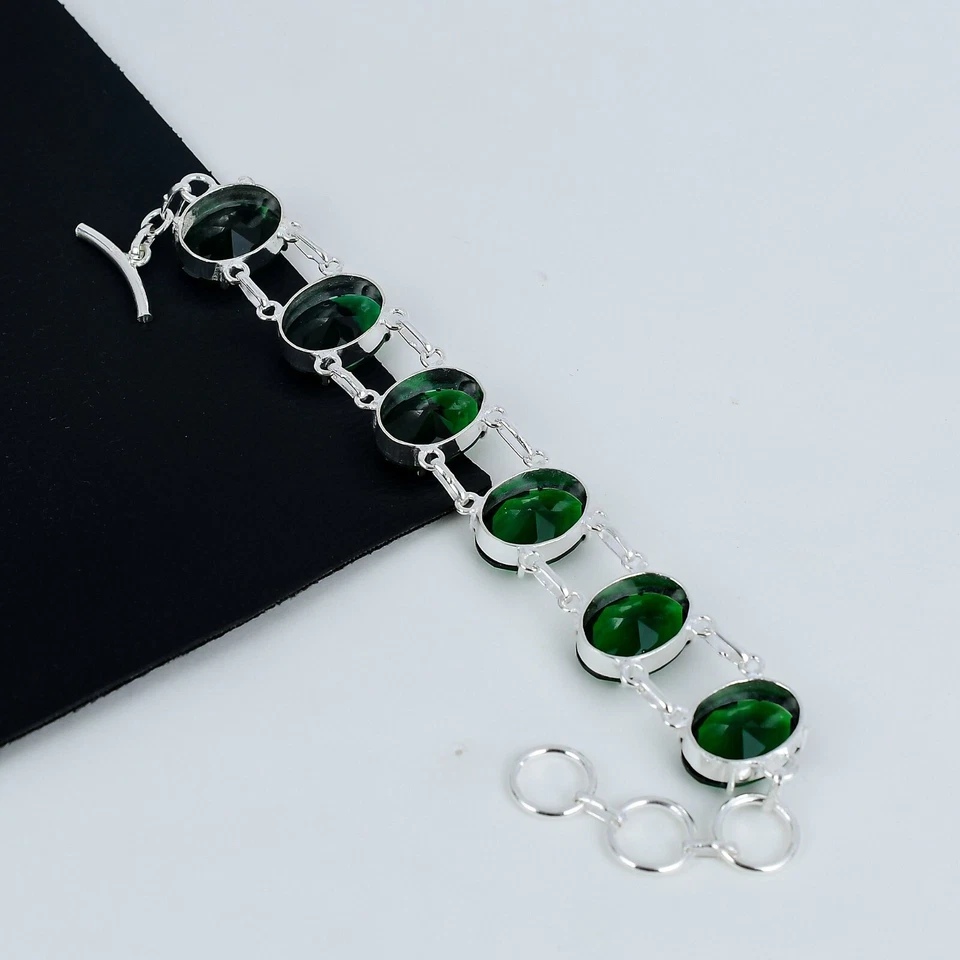 Green Tourmaline Gemstone Bracelet Handmade 925 Sterling Silver Jewelry For Gift - Image 4 of 4