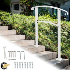 White Steel Handrail Arch Step Hand Rail Stair Railing Fits 2 or 3 Steps Outdoor