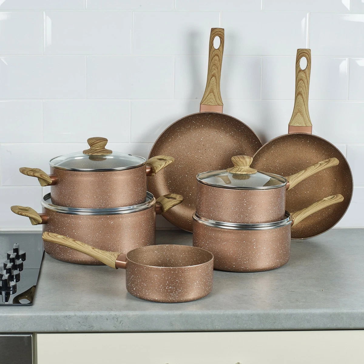 7 PCS URBN-CHEF Ceramic Rose Gold Induction Cooking Pots Frying Pan  Cookware Set