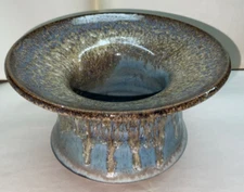 Robert Alewine Pottery 2015 Vase Candle Holder Bowl Clay Art Wide Rim Signed