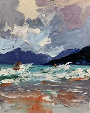 Seascape LANDSCAPE. Mountains, Sea, Ocean. ORIGINAL OIL PAINTING.
