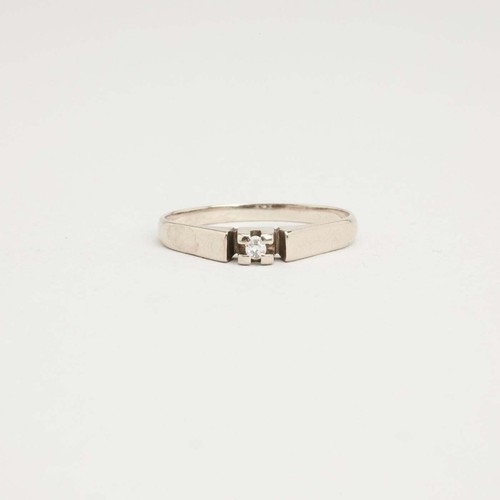 Ring mit Diamant (0,02 ct) in 14K Weißgold Gr. 61/2 | Vintage massiv - Bild 2 von 5