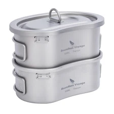 Boundless Voyage Titanium Canteen Mess Kit with Lid and Folding Handle Ultral...