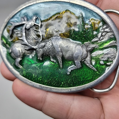 Vintage Elk/Deer Belt Buckle USA Enamel Pewter Siskiyou 1983 - Picture 9 of 9