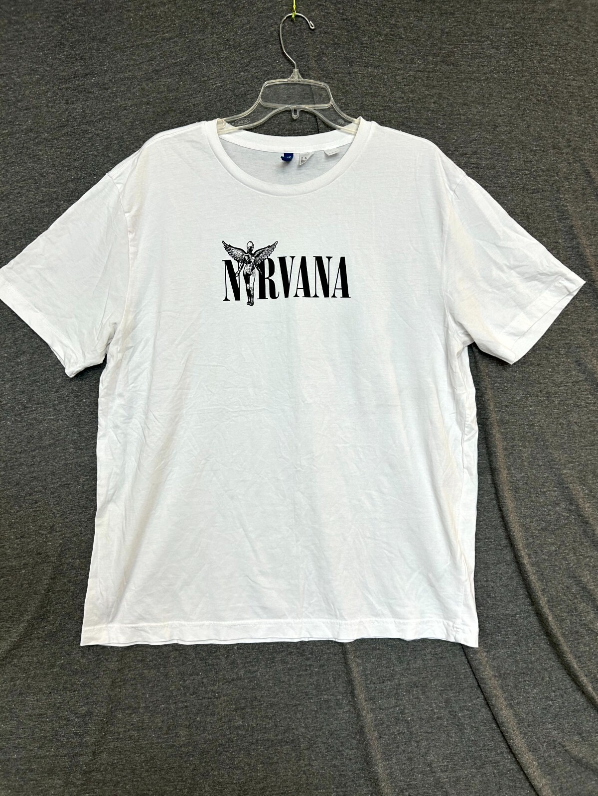 H&M Mens XL White Nirvana Print Cotton Crew Neck T-Shirt