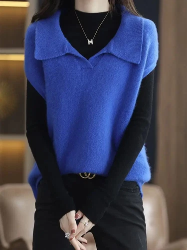 Stylish Turn-down Sweater Vest Casual Sleeveless Autumn Winter Female Clothing - Picture 10 of 27