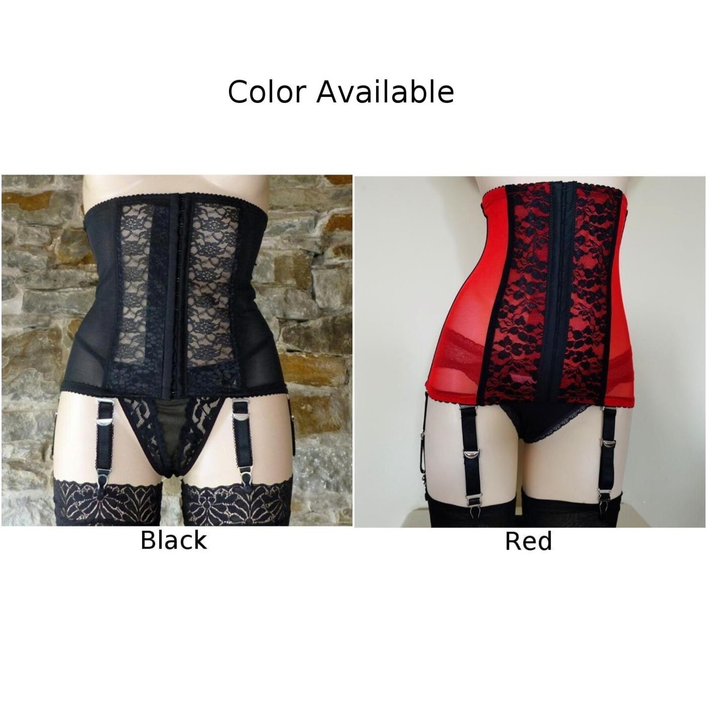 Fashionable Lace High Waist Shapewear Garter Belt 6 Straps Clips