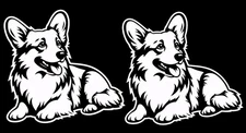 Two Pack Corgi 5" White Vinyl Decals Car Truck Windows Laptop Tablet Mailbox