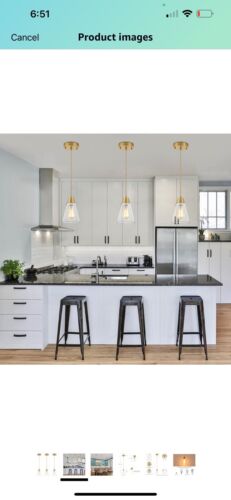 Gold Pendant Light 3 Pack Brass. Kitchen Island, Dining Room Lamp Fixtures - Picture 3 of 9