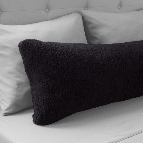 Lavish Home Warm Sherpa Body Pillow Cover 52X18 Inches Black Zippered