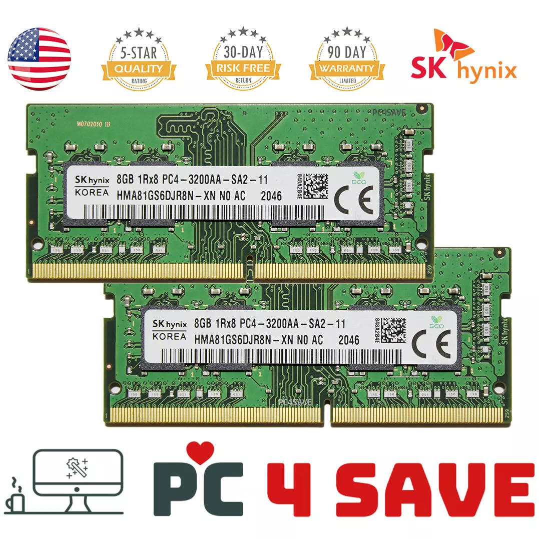 SK Hynix 16GB ( 8GB x2 ) DDR4 3200 PC4-3200AA 260P SODIMM 1RX8 Laptop Memory Kit