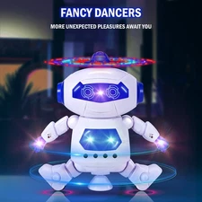 Dancing Robot with Lights and Sound 360 Degree LED Spinning Kids Toys Gift Box