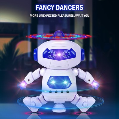 Dancing Robot with Lights and Sound 360 Degree LED Spinning Kids Toys Gift  Box