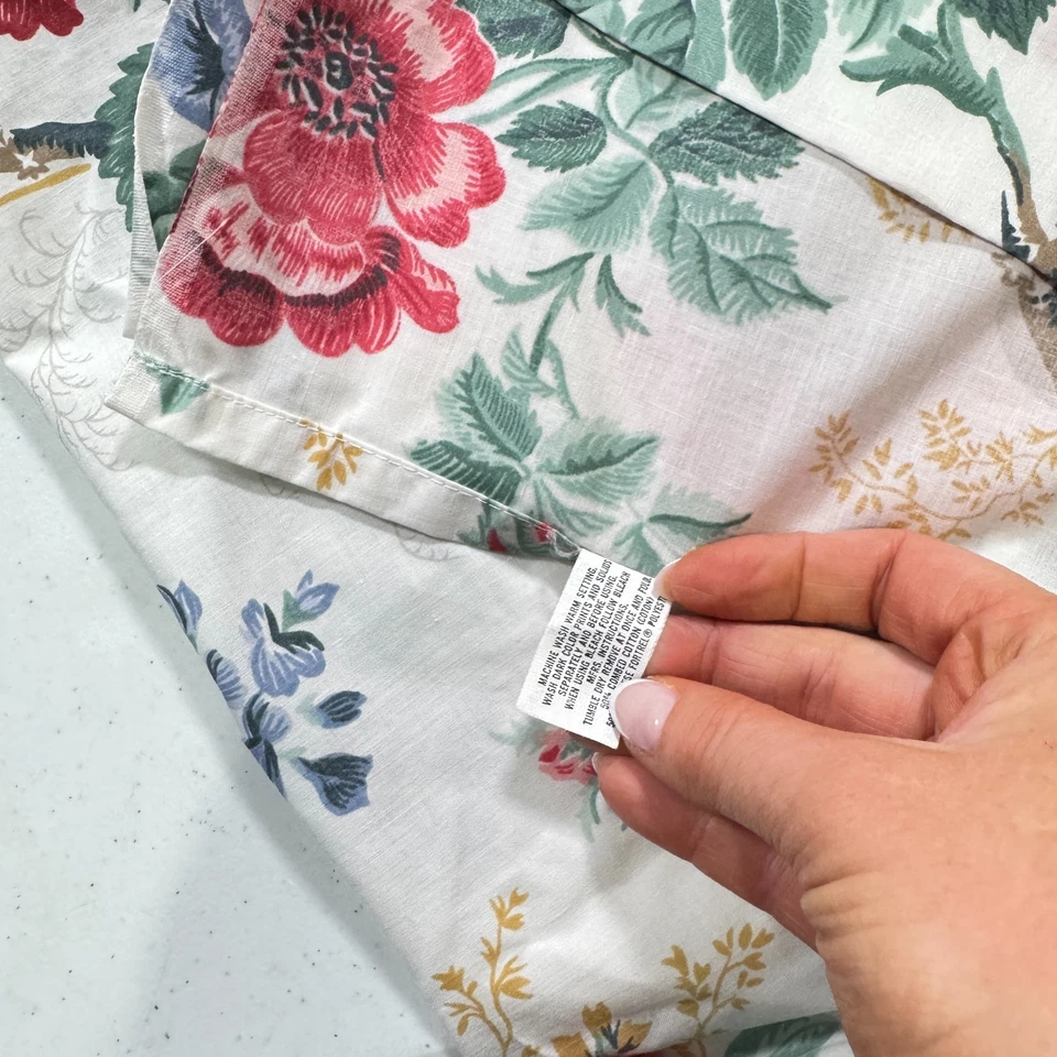 lady pepperell twin flat sheet red floral percale blend large blooms y2k 90s 80s - Image 4 of 4