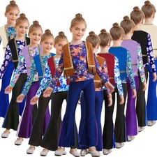 Girls Disco Hippie Cosplay Outfit Long Sleeve Tops Vest Pants Halloween Party